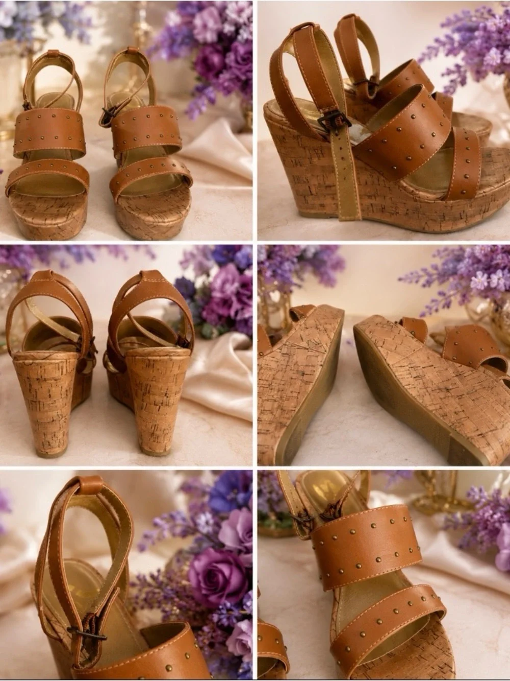 Women’s Tan Studded Cork Wedge Sandals